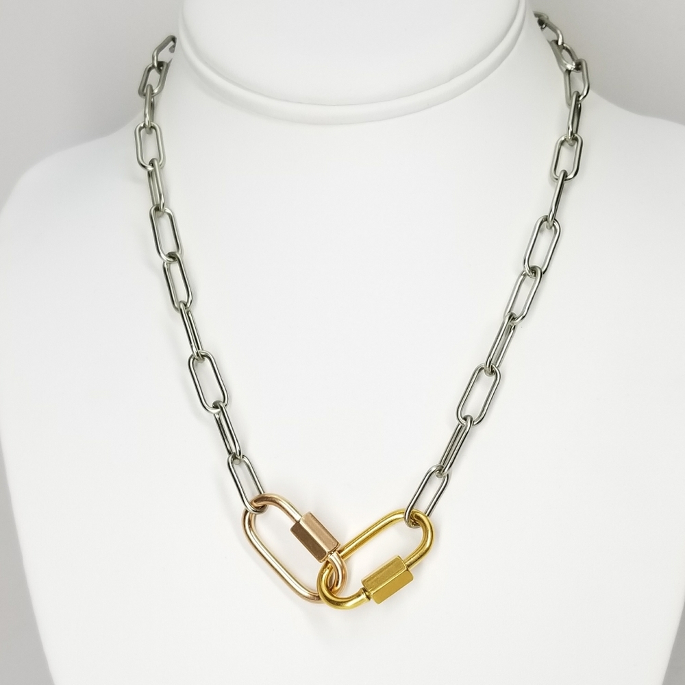 NWT Stainless Steel Carabiners Choker Lariat - Picture 3 of 10